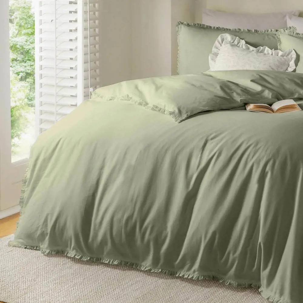 Wylder Tily Ruffle Sage Green Duvet Cover Set